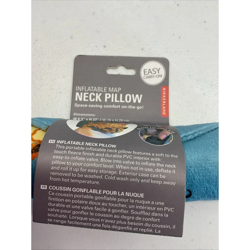 Kirkland Inflatable Map‎ Neck Pillow Travel Sleep Novelty Space Saver Novelty